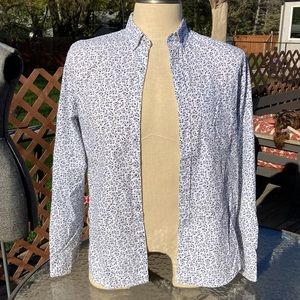 White and Blue Denim & Flower Button Down Shirt Slim Fit by Ricky Singh